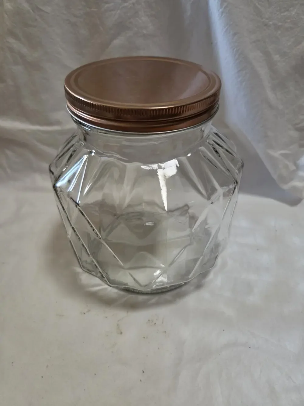 Amici Home Dakota Glass Canister W/Geometric Glass Design W/ Copper Lid